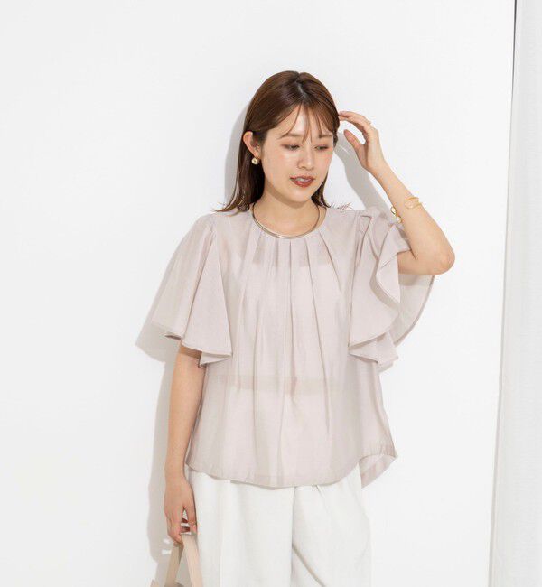NOLLEY'S「【BECシリーズ】ウォッシャブルリネン混袖フリルブラウス」|シャツ・ブラウス|
