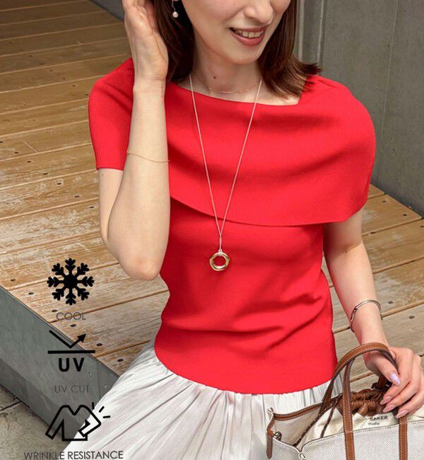 NOLLEY'S sophi「《手洗い可能》【BECシリーズ】マルチファンクションマチ付きオフショルプルオーバー」|ニット・セーター|レッド