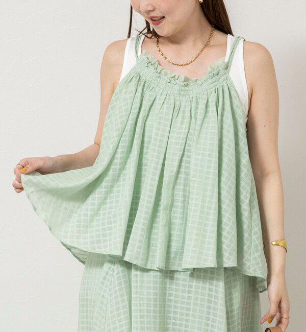 NOLLEY'S sophi「【WALANCE/ワランス】natural dye sheer cotton check gather camisole」|シャツ・ブラウス|メロングリーン