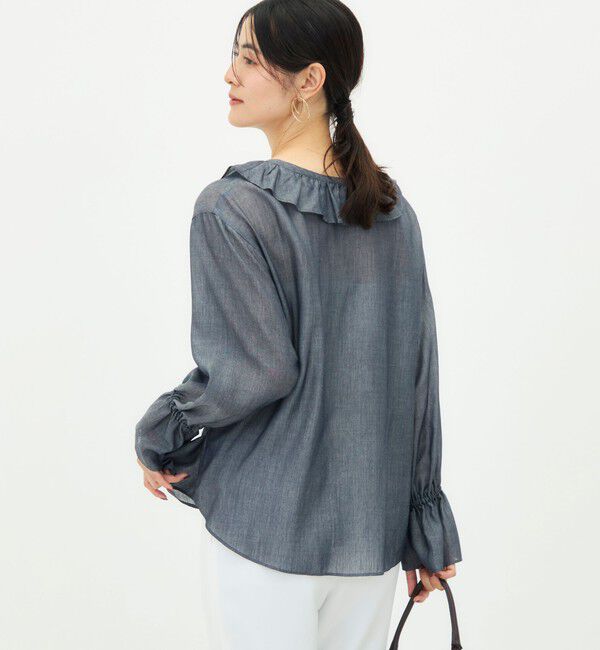NOLLEY'S「《接触冷感》ウォッシャブルギャザーフリルブラウス」|シャツ・ブラウス|