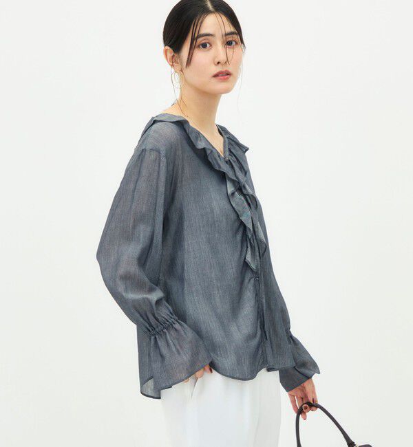 NOLLEY'S「《接触冷感》ウォッシャブルギャザーフリルブラウス」|シャツ・ブラウス|