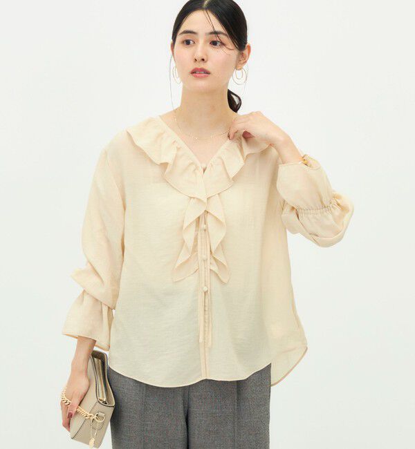 NOLLEY'S「《接触冷感》ウォッシャブルギャザーフリルブラウス」|シャツ・ブラウス|