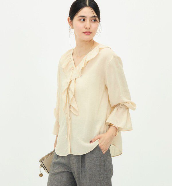NOLLEY'S「《接触冷感》ウォッシャブルギャザーフリルブラウス」|シャツ・ブラウス|
