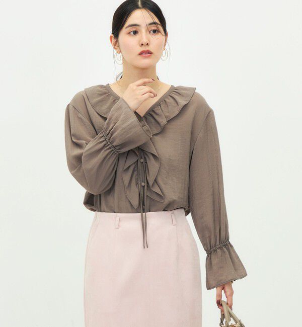 NOLLEY'S「《接触冷感》ウォッシャブルギャザーフリルブラウス」|シャツ・ブラウス|