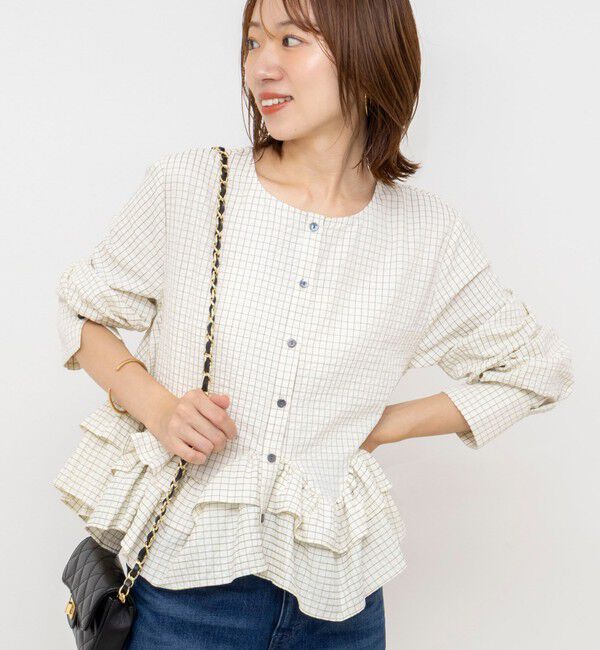 NOLLEY'S「【WEB限定】ウォッシャブル2WAYチェックペプラムフリルブラウス」|シャツ・ブラウス|