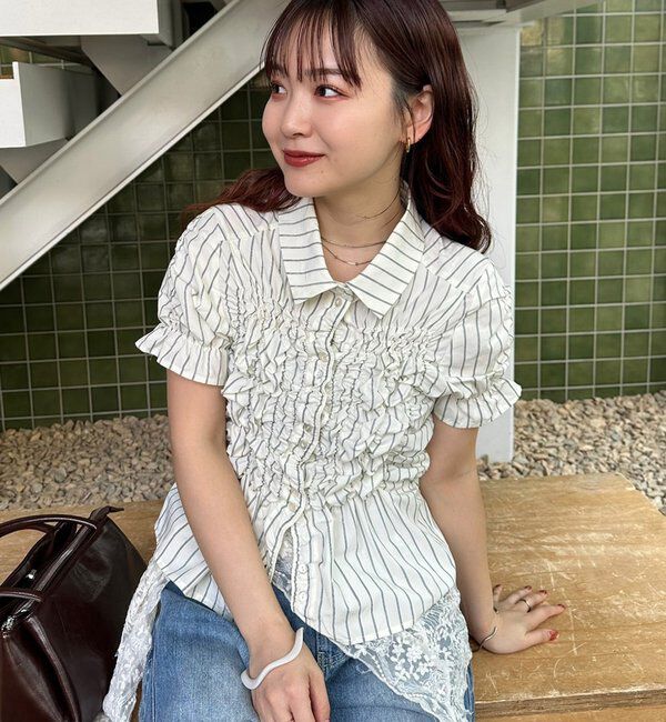  「シャーリングシェイプシャツ」|シャツ・ブラウス|アイボリー