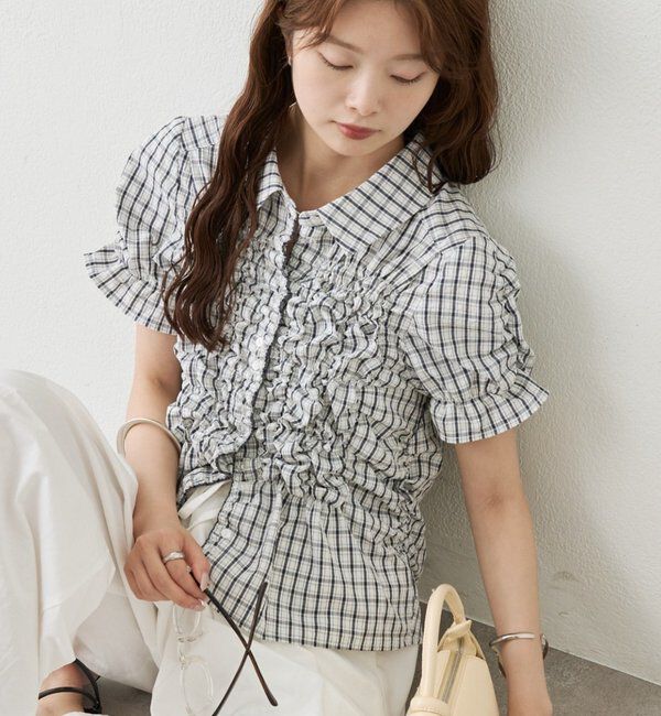  「シャーリングシェイプシャツ」|シャツ・ブラウス|ネイビー