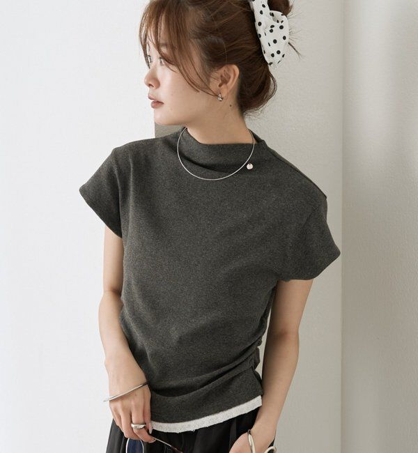  「プレート付きハイネックTシャツ」|Tシャツ・カットソー|チャコールグレー