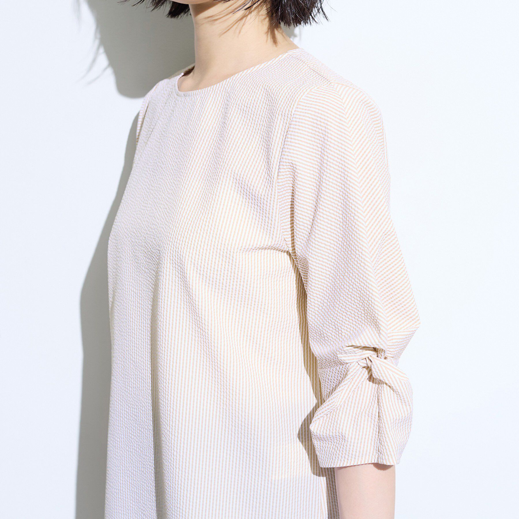 INDIVI「【撥水／UVケア】ねじり袖サッカートップス」|Tシャツ・カットソー|
