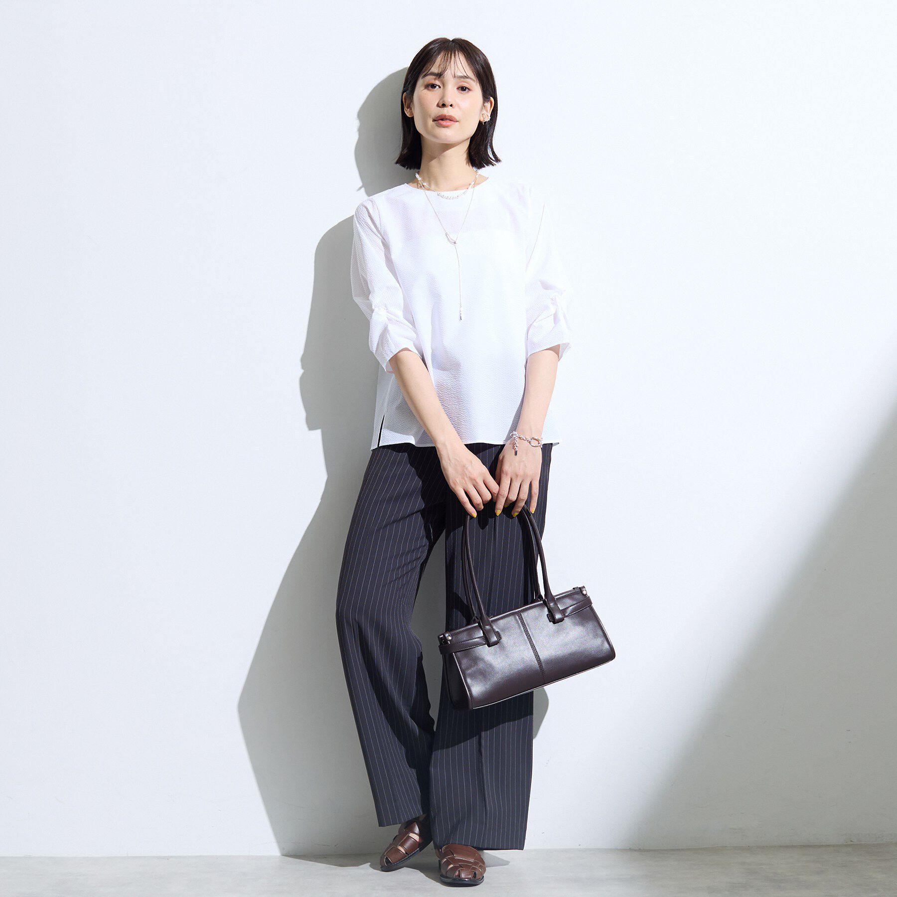 INDIVI「【撥水／UVケア】ねじり袖サッカートップス」|Tシャツ・カットソー|