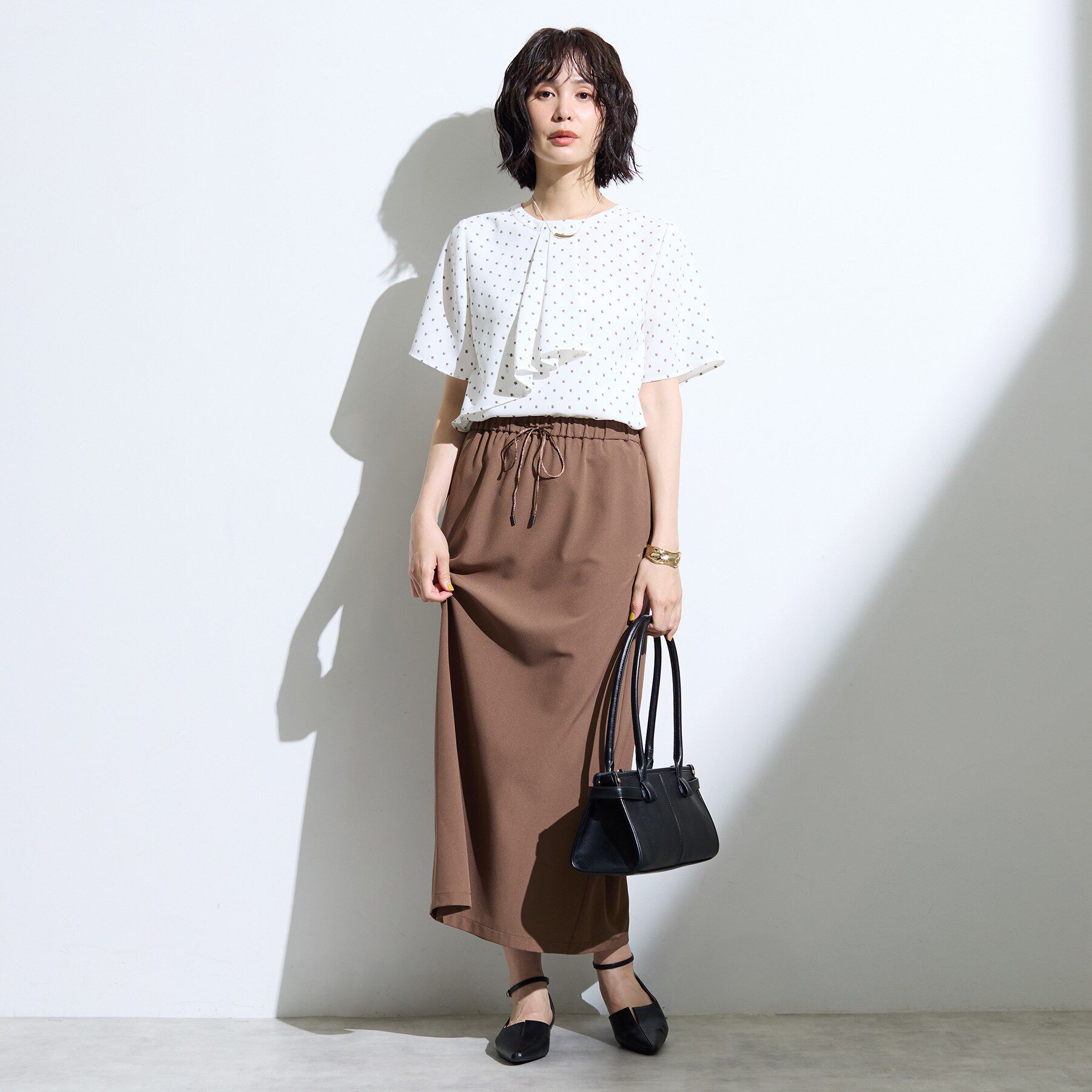INDIVI「【接触冷感／UVケア】ボウタイ風 幾何学柄ブラウス」|シャツ・ブラウス|