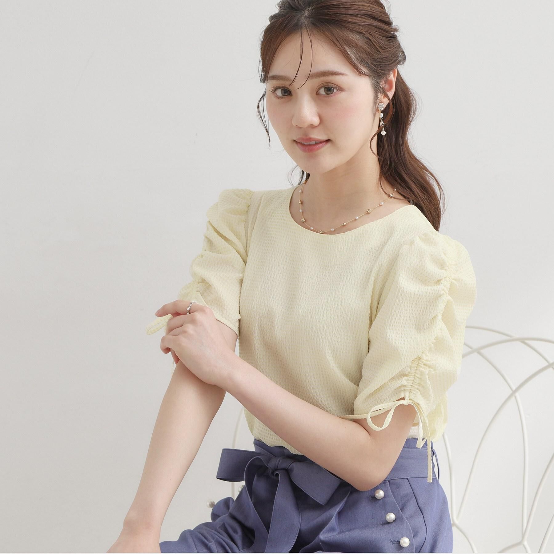 Couture broach「【洗える】シャーリング チェックブラウス」|シャツ・ブラウス|