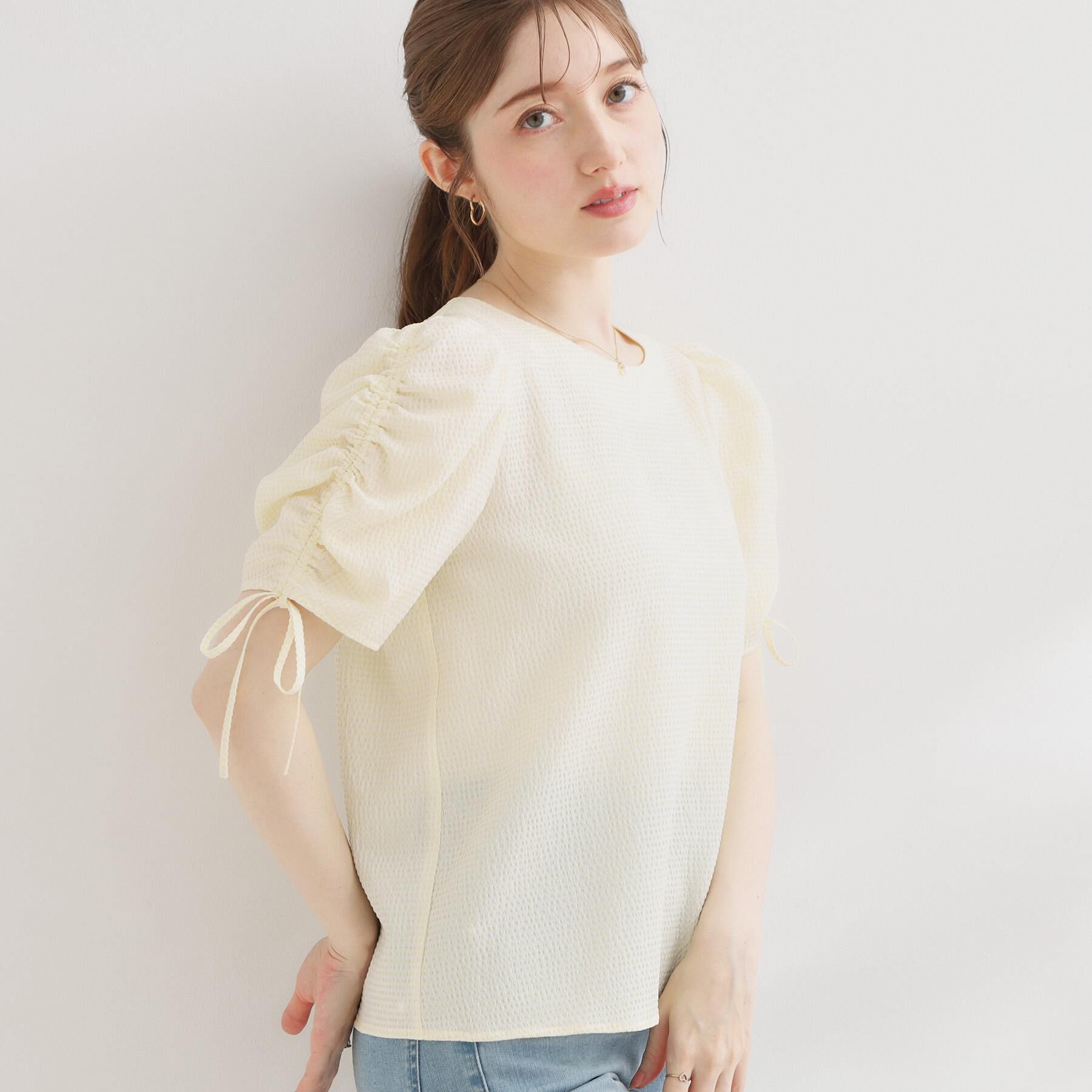 Couture broach「【洗える】シャーリング チェックブラウス」|シャツ・ブラウス|