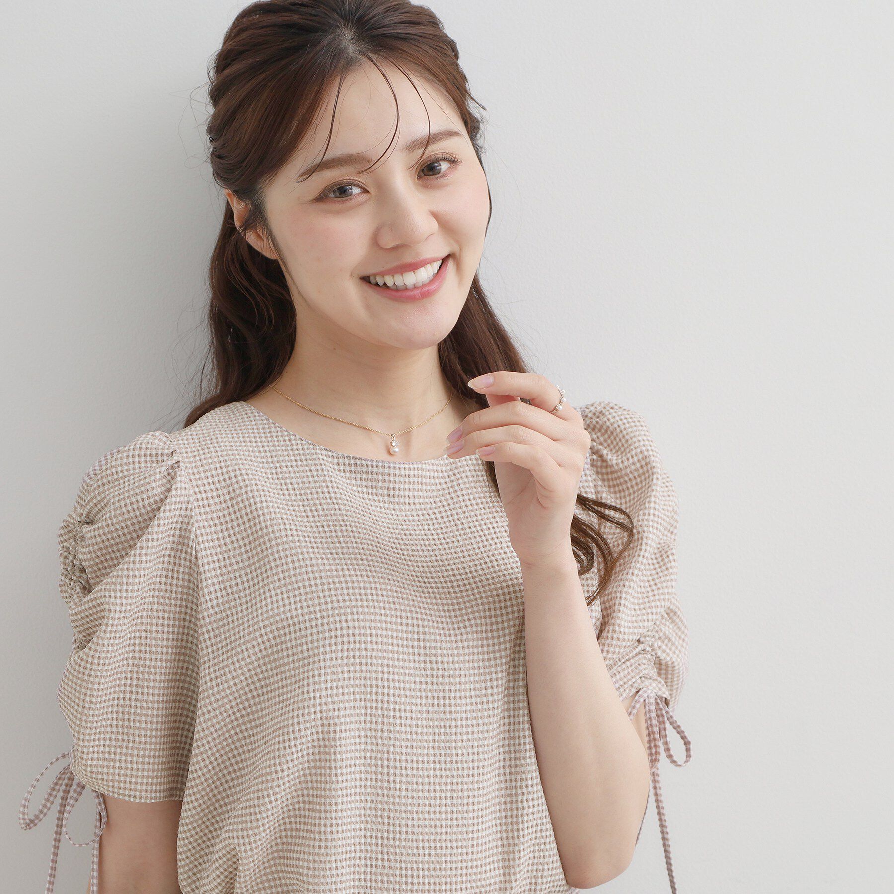 Couture broach「【洗える】シャーリング チェックブラウス」|シャツ・ブラウス|