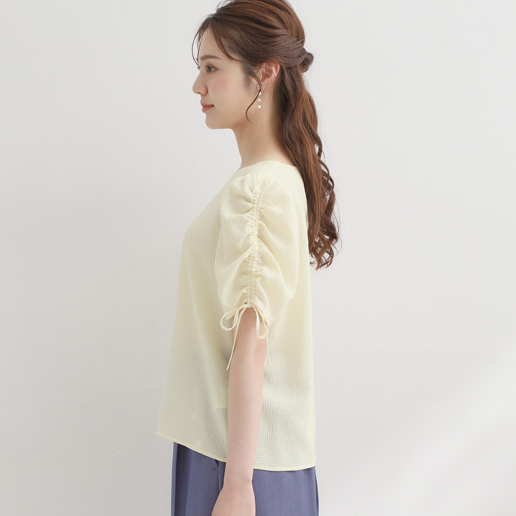 Couture broach「【洗える】シャーリング チェックブラウス」|シャツ・ブラウス|
