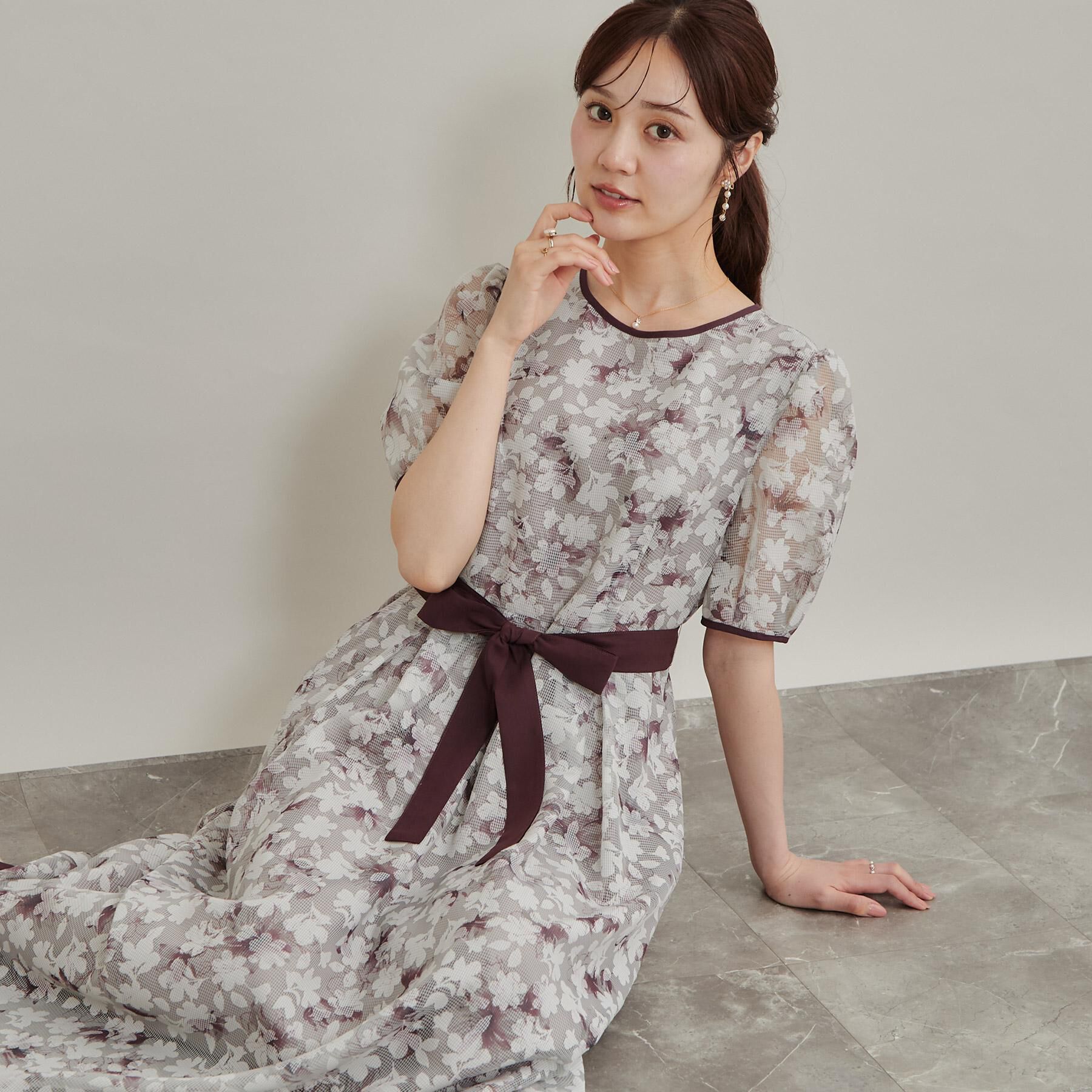 Couture broach「【一枚で華やかに着映える】オパールチェック花柄ワンピース【洗濯機可】」|ワンピース|