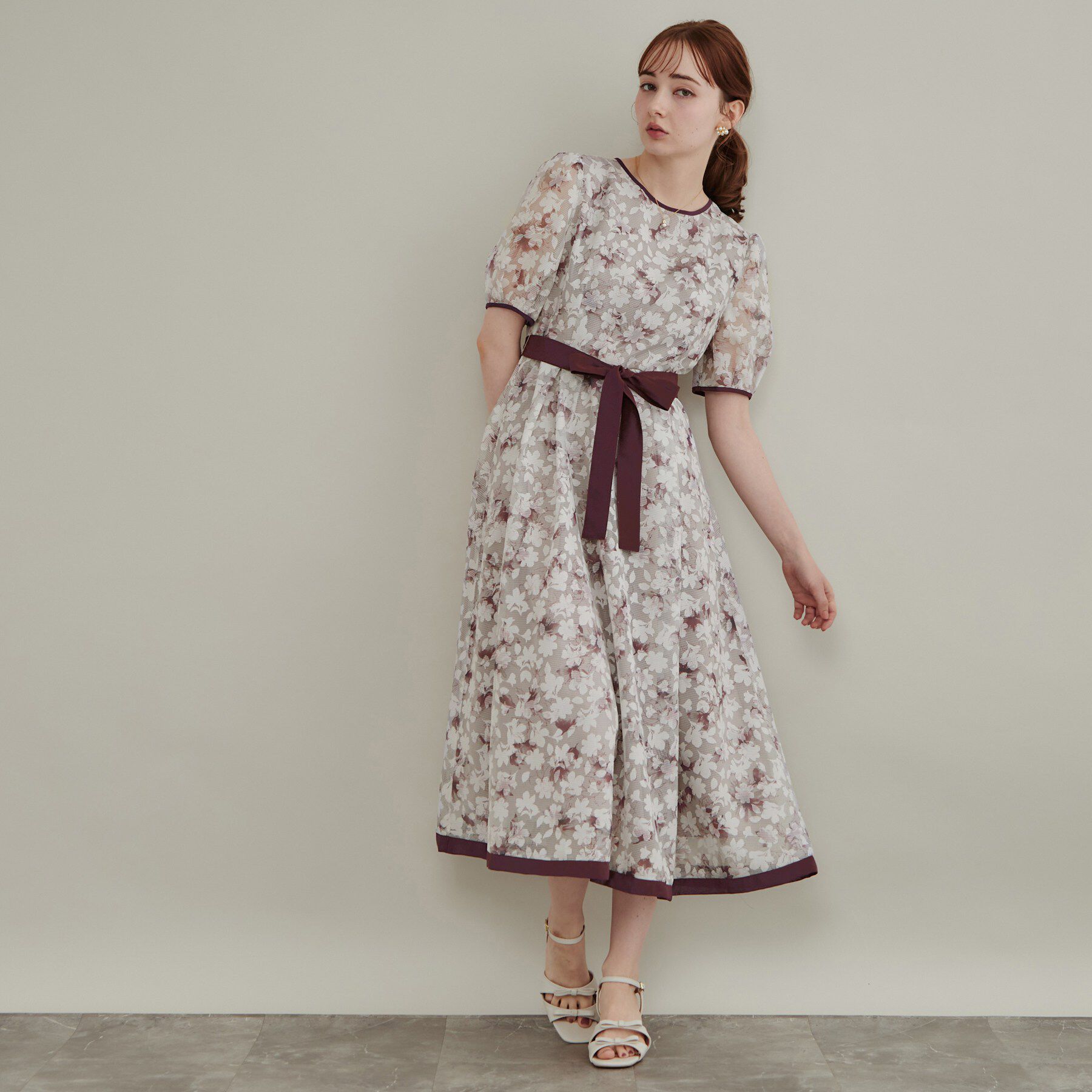 Couture broach「【一枚で華やかに着映える】オパールチェック花柄ワンピース【洗濯機可】」|ワンピース|