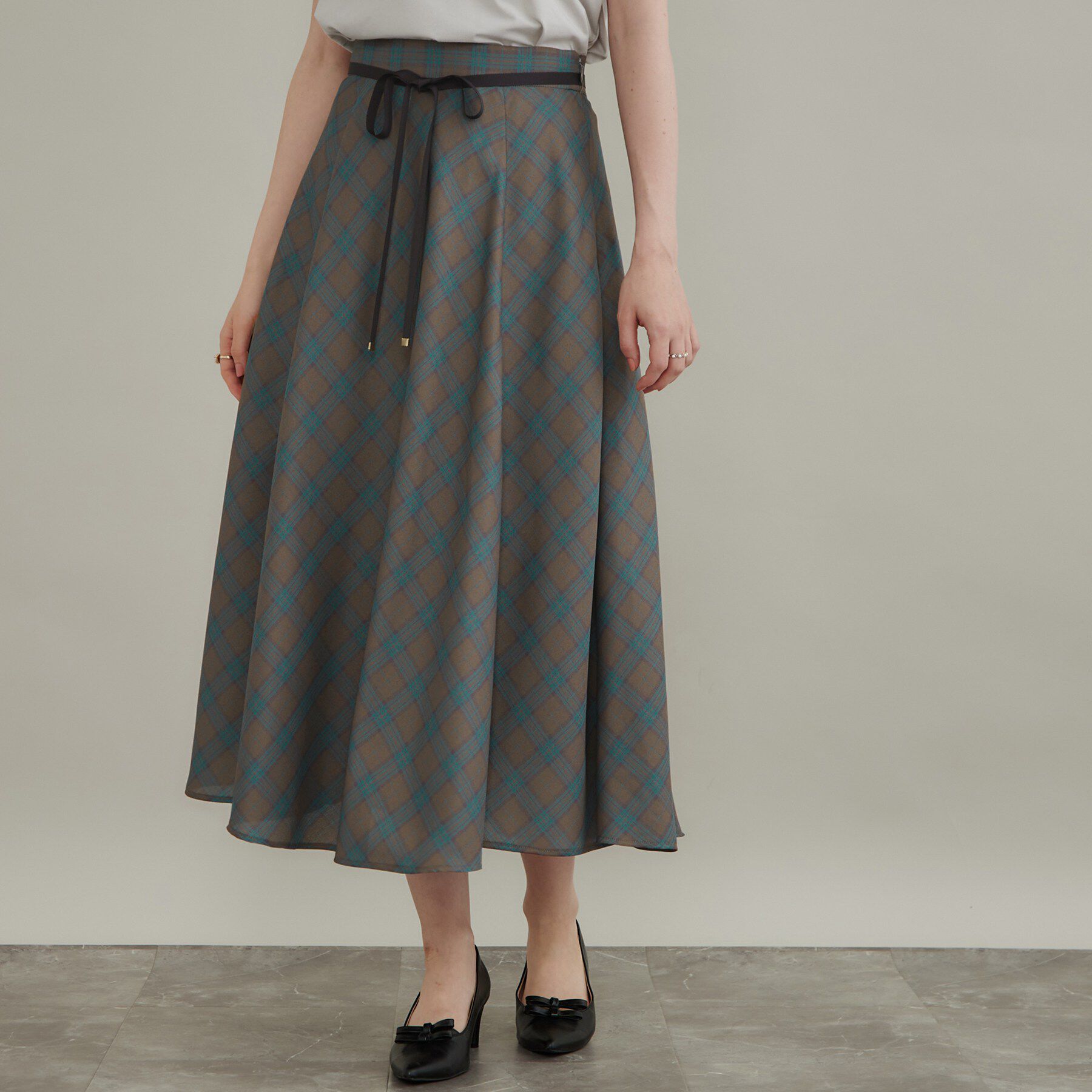 Couture broach「【好印象】シェードチェック先染めジョーゼットスカート【洗濯機可】」|スカート|モカブラウン(242