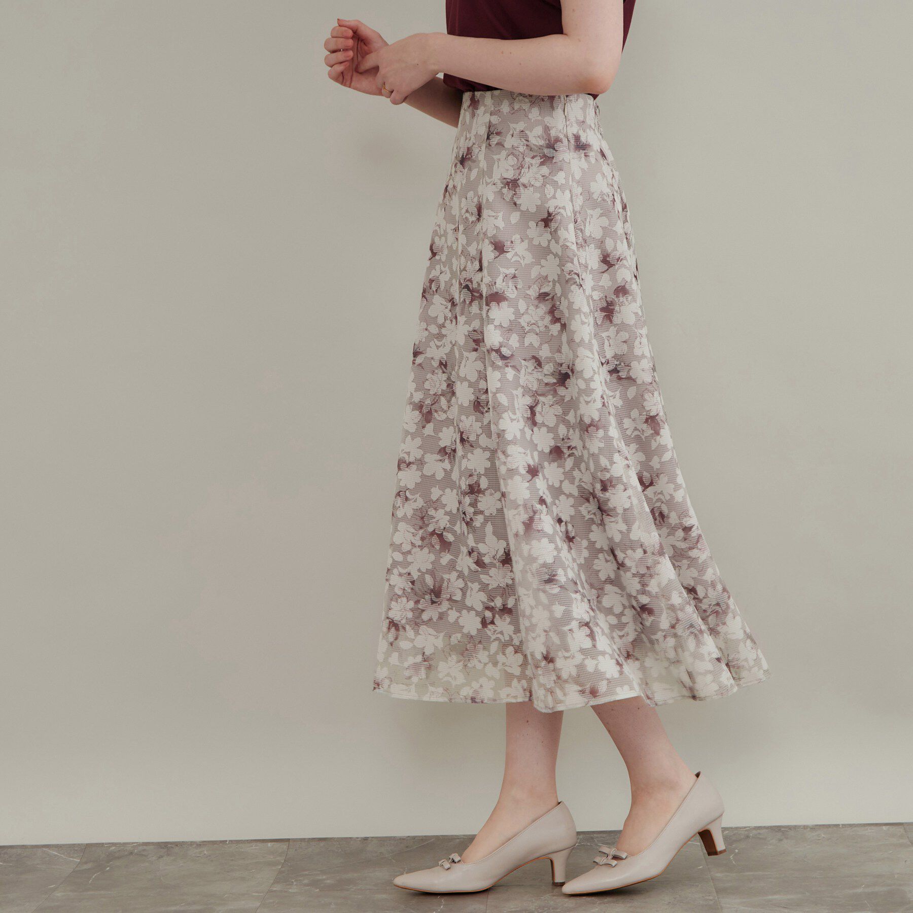 Couture broach「【上品な透け感】オパールチェック花柄スカート【洗濯機可】」|スカート|