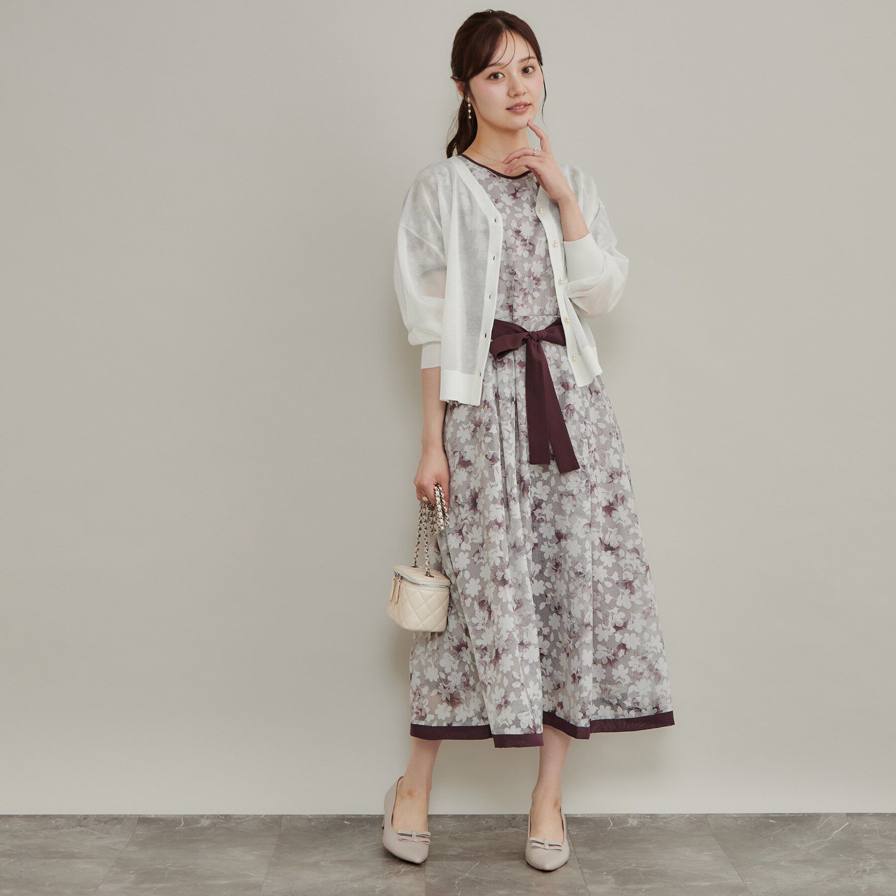 Couture broach「【上品な透け感】ダブルパール調釦 愛されシアーカーディガン」|カーディガン|