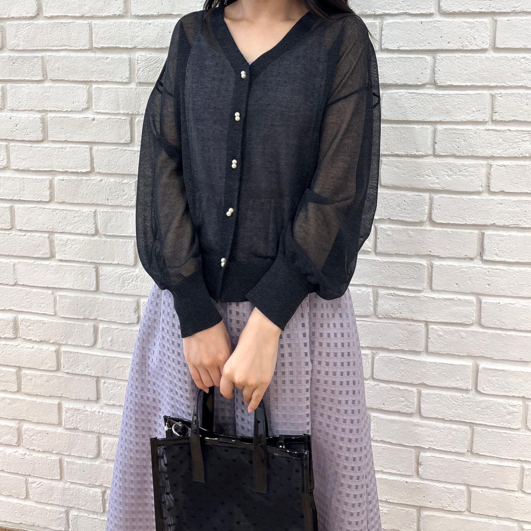 Couture broach「【上品な透け感】ダブルパール調釦 愛されシアーカーディガン」|カーディガン|