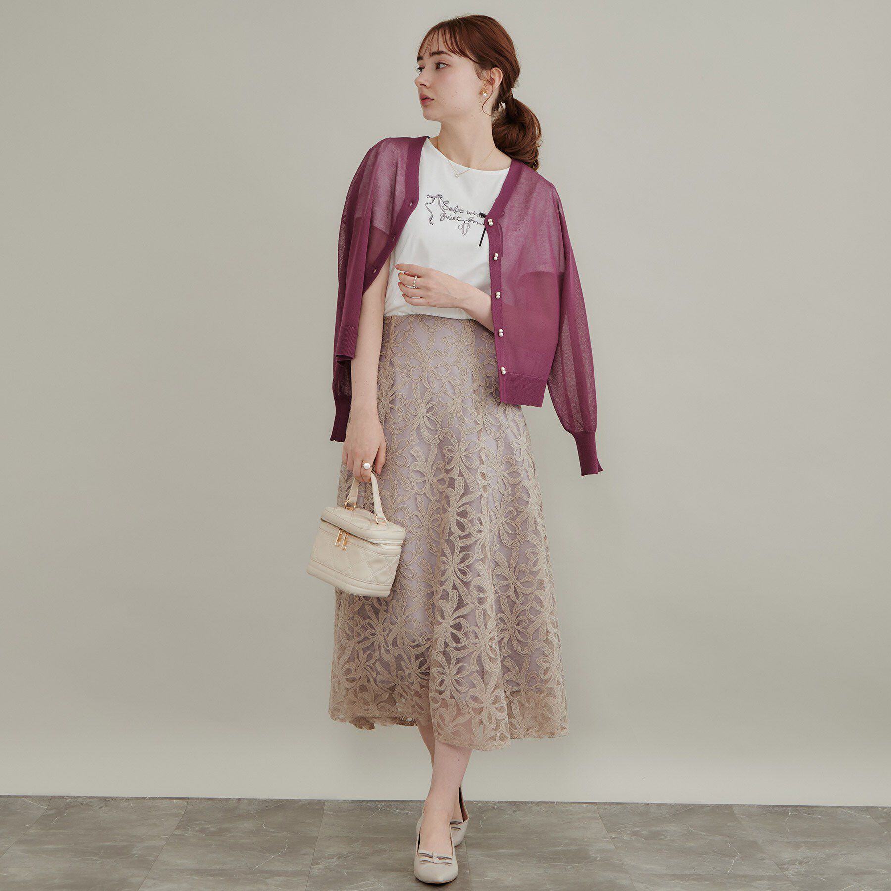 Couture broach「【上品な透け感】ダブルパール調釦 愛されシアーカーディガン」|カーディガン|
