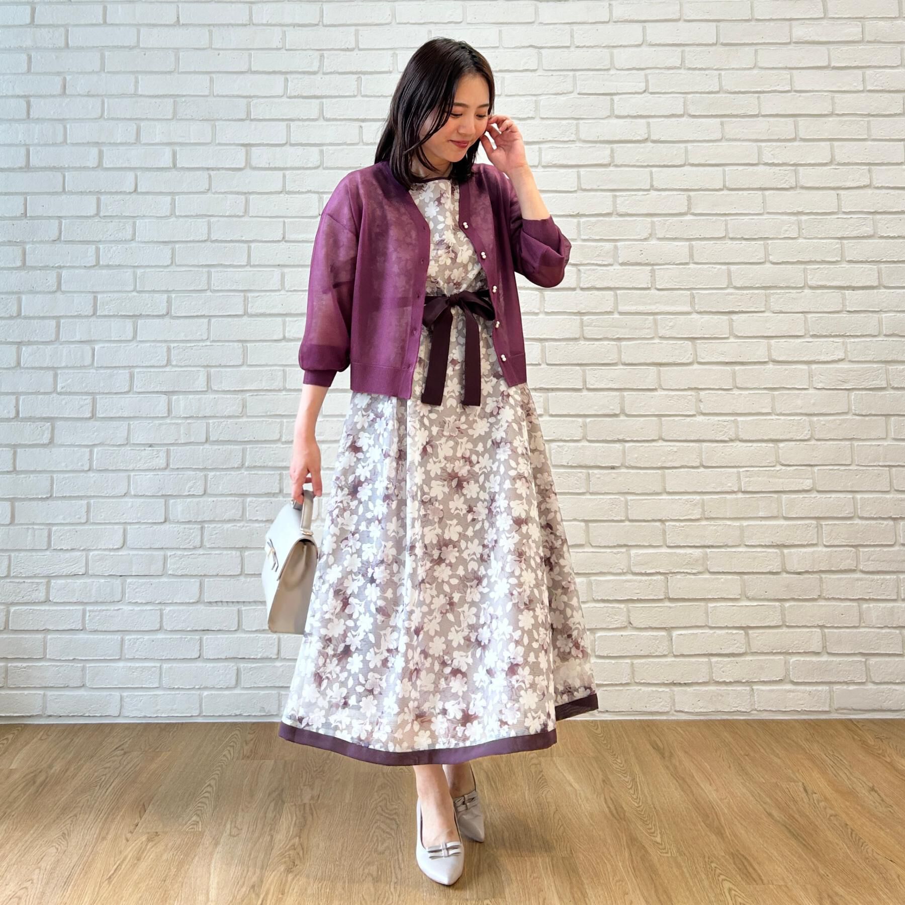 Couture broach「【上品な透け感】ダブルパール調釦 愛されシアーカーディガン」|カーディガン|