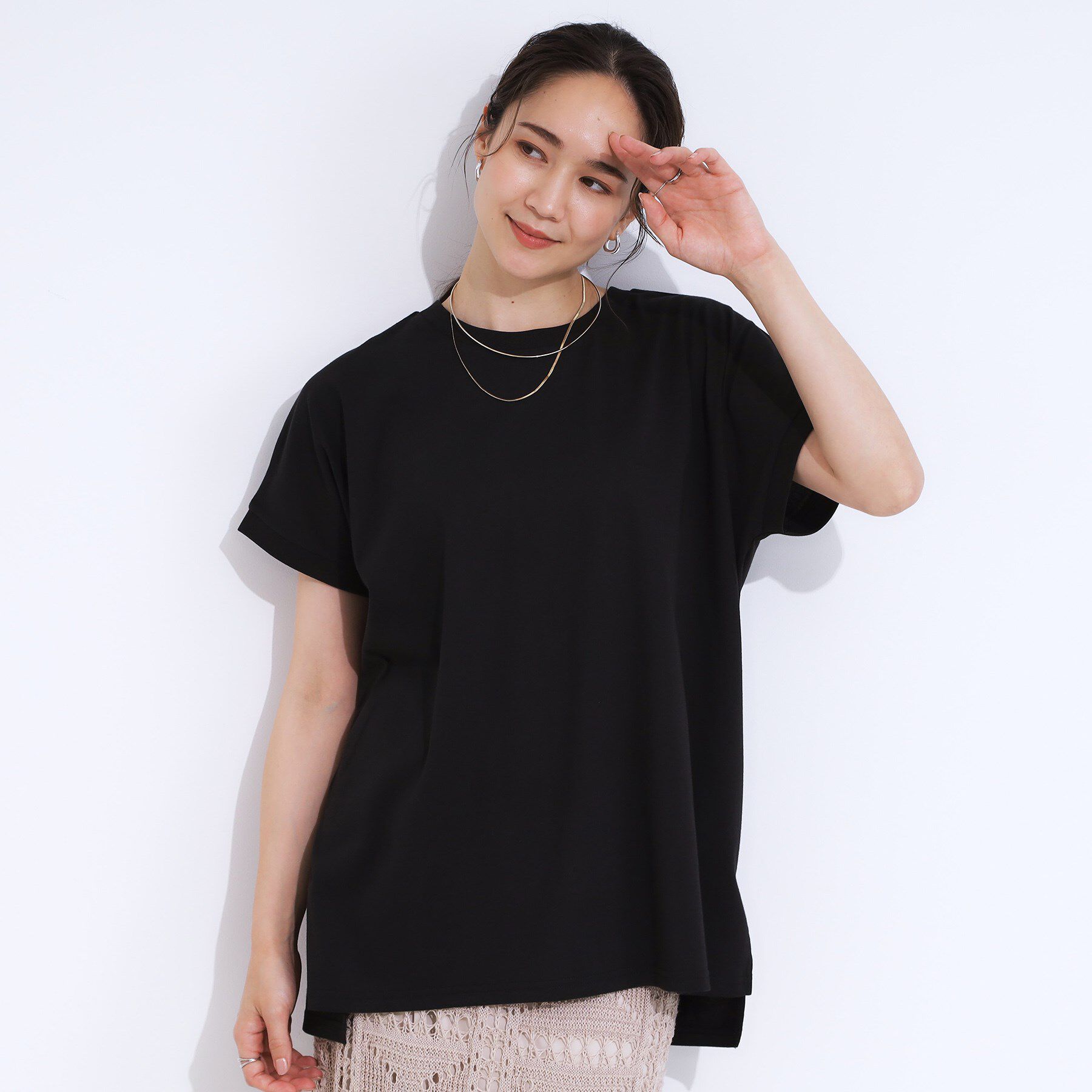 SHOO･LA･RUE「【洗える/S-LL/ひんやり/UV】汗をかいても気になりにくい スリットトップス」|Tシャツ・カットソー|