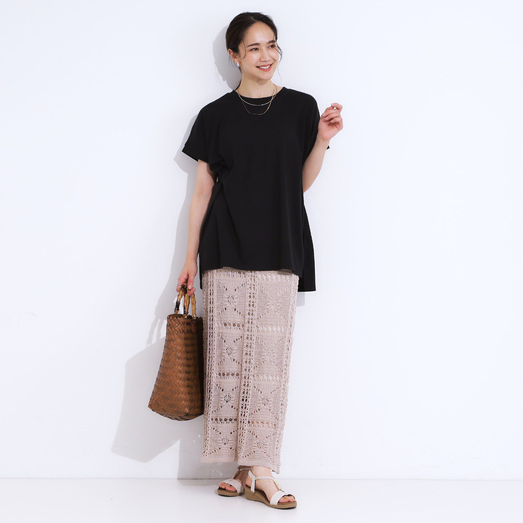 SHOO･LA･RUE「【洗える/S-LL/ひんやり/UV】汗をかいても気になりにくい スリットトップス」|Tシャツ・カットソー|