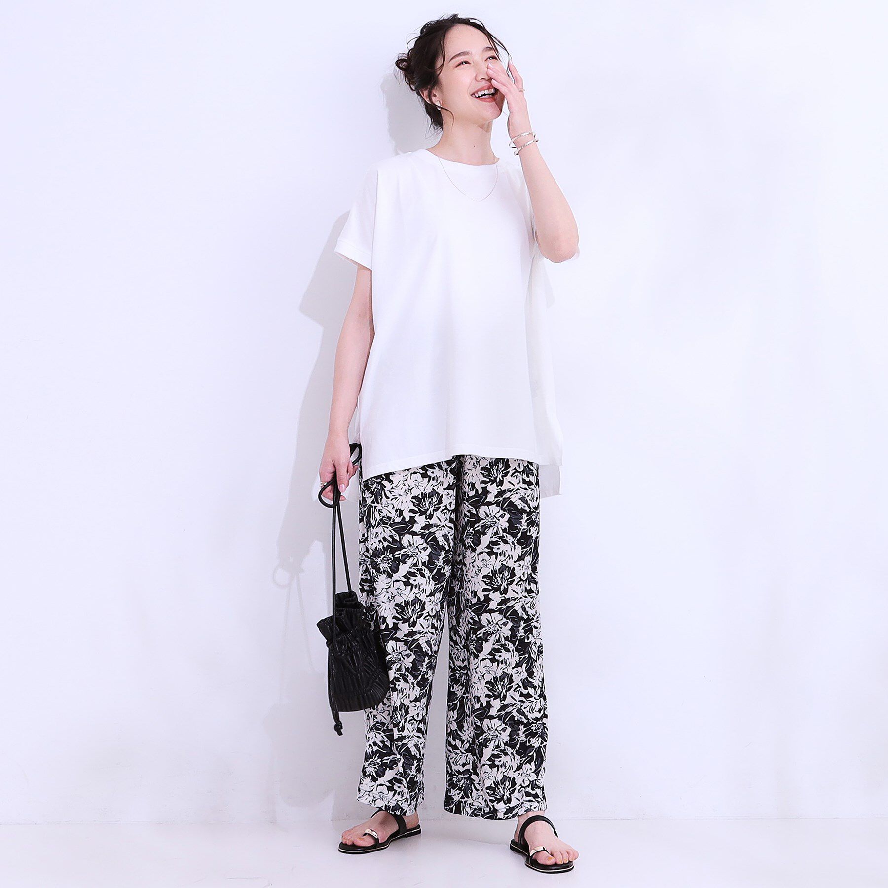 SHOO･LA･RUE「【洗える/S-LL/ひんやり/UV】汗をかいても気になりにくい スリットトップス」|Tシャツ・カットソー|