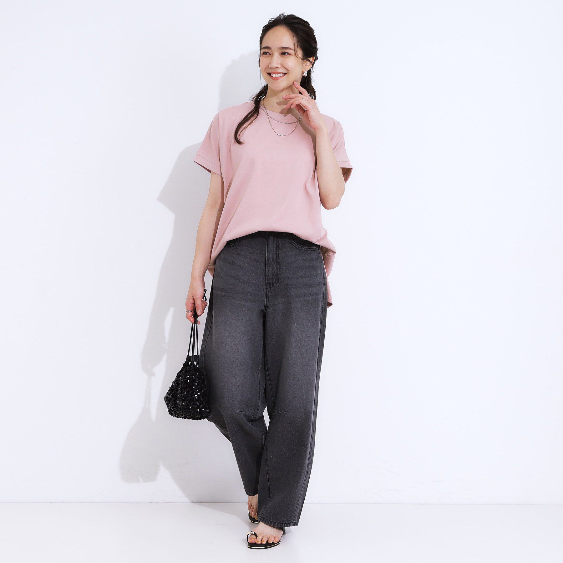 SHOO･LA･RUE「【洗える/S-LL/ひんやり/UV】汗をかいても気になりにくい スリットトップス」|Tシャツ・カットソー|