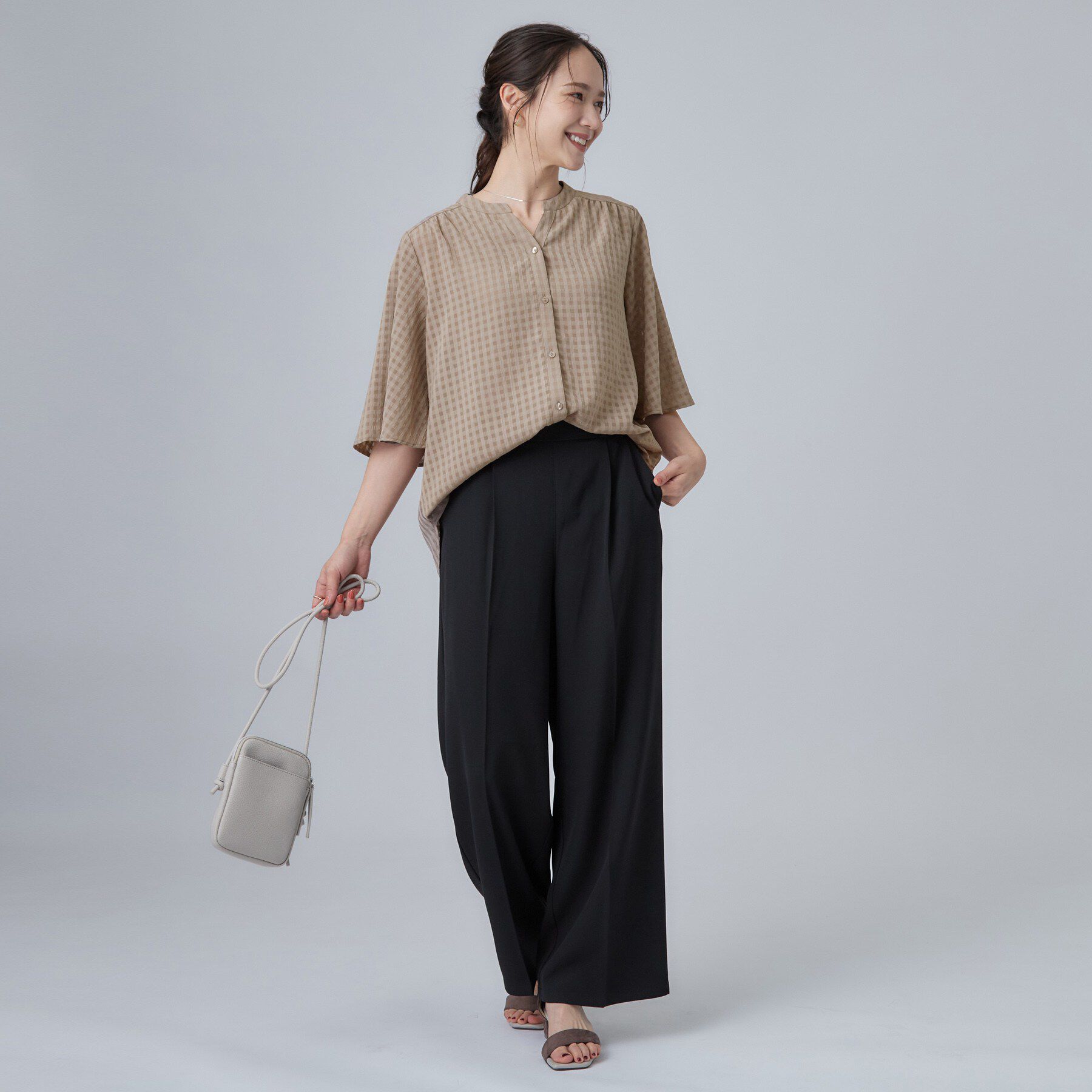 SHOO･LA･RUE「【洗濯機可/S-LL】大人も甘すぎず着られる ギンガムシアーブラウス」|シャツ・ブラウス|