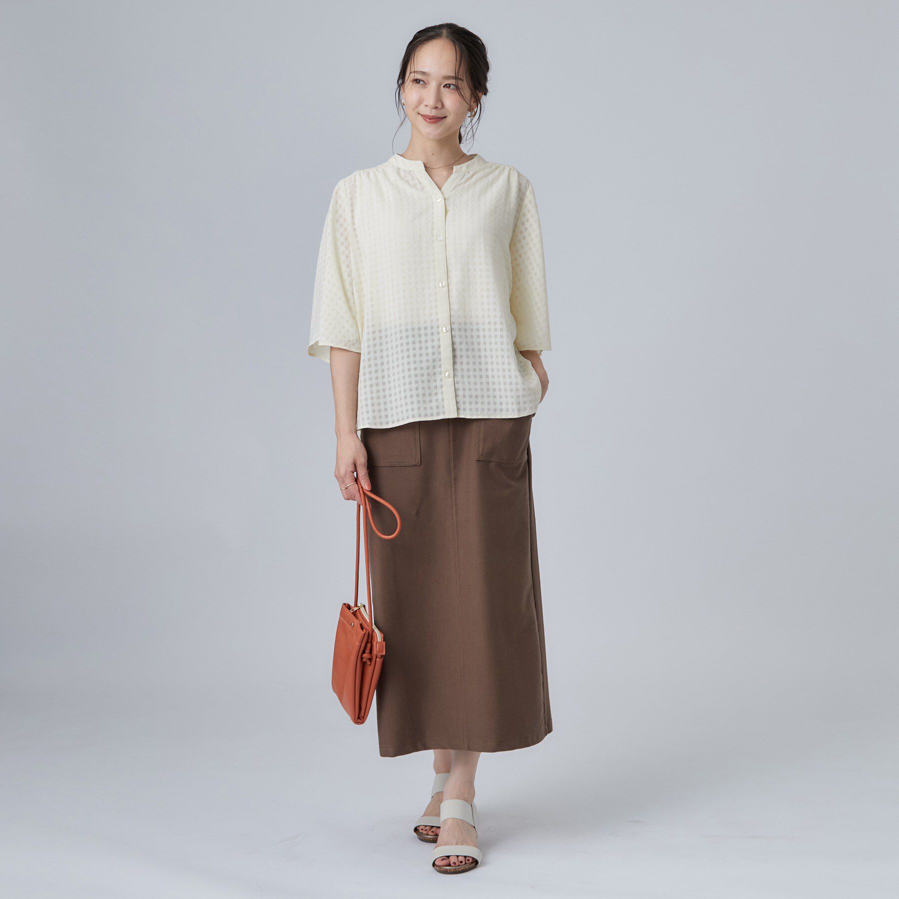 SHOO･LA･RUE「【洗濯機可/S-LL】大人も甘すぎず着られる ギンガムシアーブラウス」|シャツ・ブラウス|
