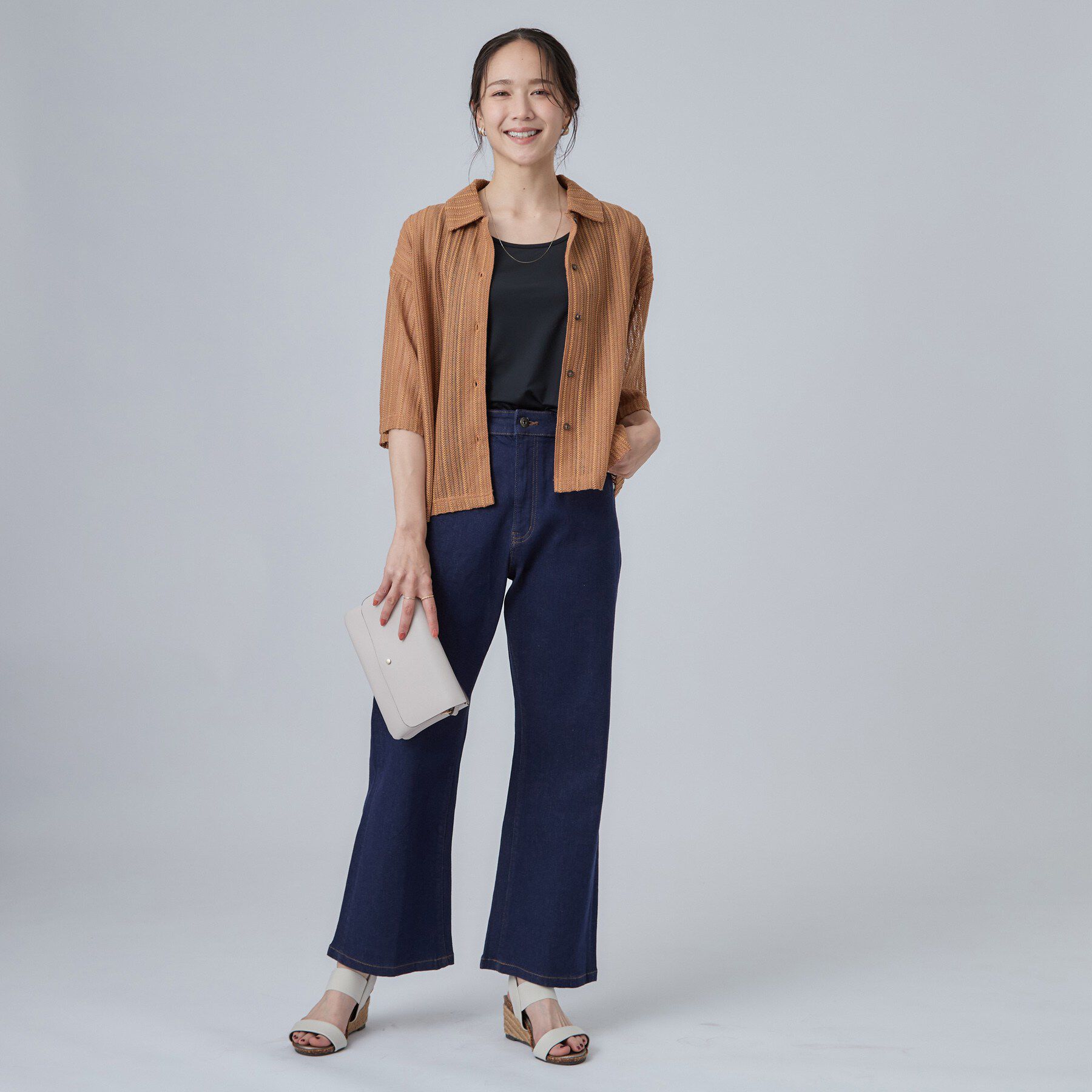 SHOO･LA･RUE「【洗濯機可/S-LL】軽やかで涼しげな 透かしレース風前開きシャツ」|シャツ・ブラウス|
