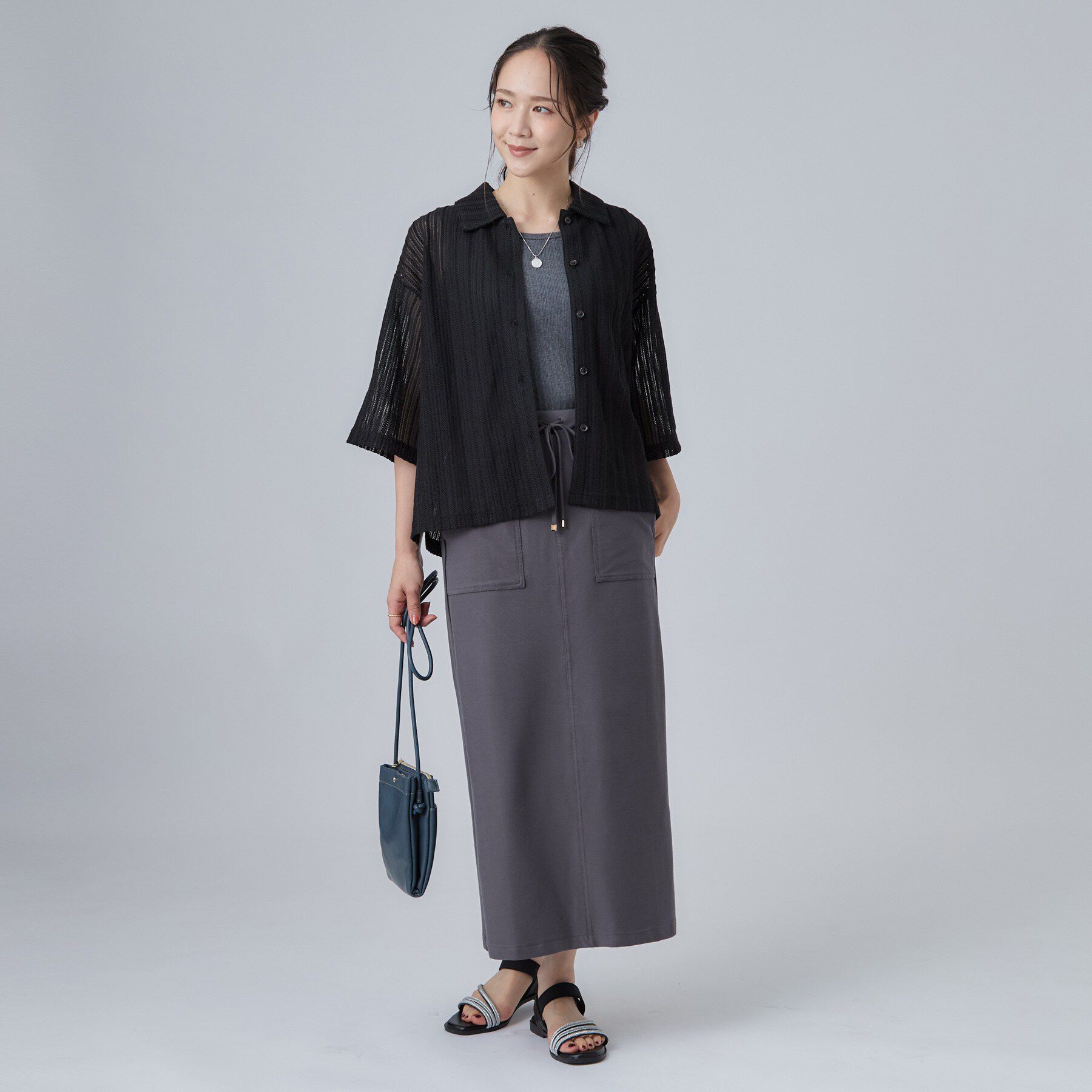 SHOO･LA･RUE「【洗濯機可/S-LL】軽やかで涼しげな 透かしレース風前開きシャツ」|シャツ・ブラウス|