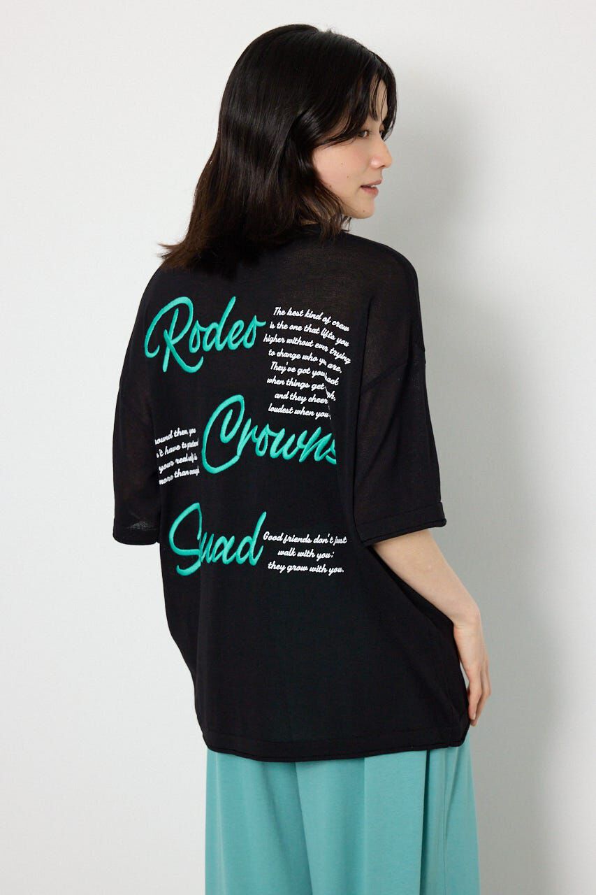 RODEO CROWNS「Vネックメッセージロゴニットトップス」|ニット・セーター|BLK