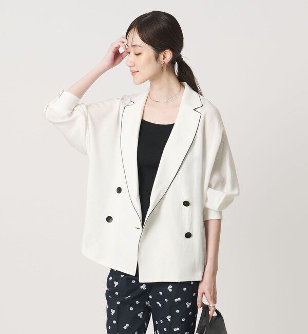 UNITED ARROWS「パイピング ドルマン ブラウス ジャケット ‐ウォッシャブル‐」|テーラードジャケット|OFF WHITE