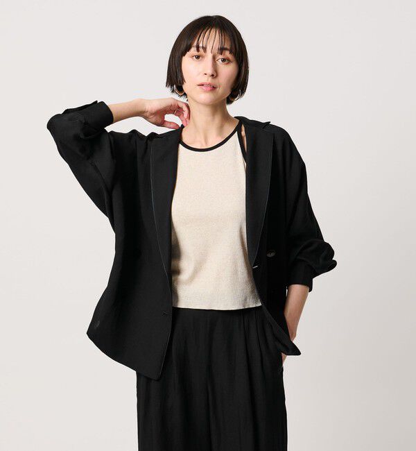 UNITED ARROWS「パイピング ドルマン ブラウス ジャケット ‐ウォッシャブル‐」|テーラードジャケット|BLACK