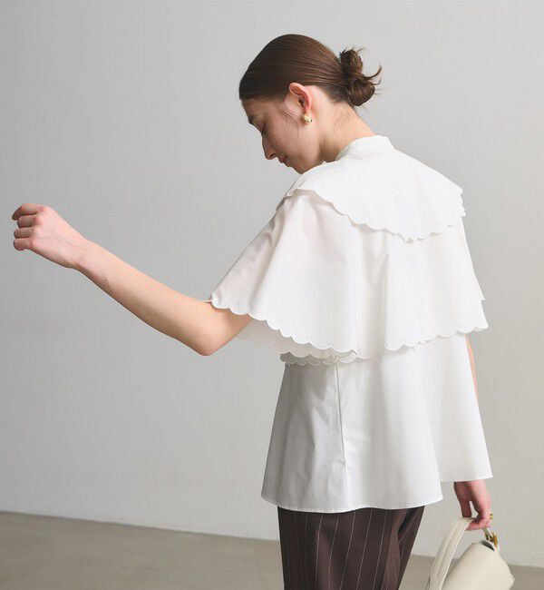 UNITED ARROWS「スカラップ フリル ブラウス ‐はっ水 UVカット 防しわ ウォッシャブル‐」|シャツ・ブラウス|WHITE