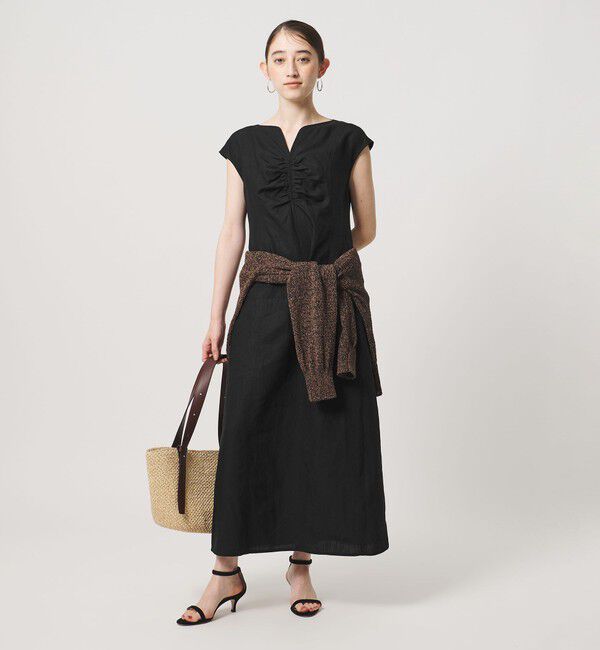 UNITED ARROWS「リネン シャーリング スキッパー ワンピース ‐ウォッシャブル‐」|ワンピース|BLACK