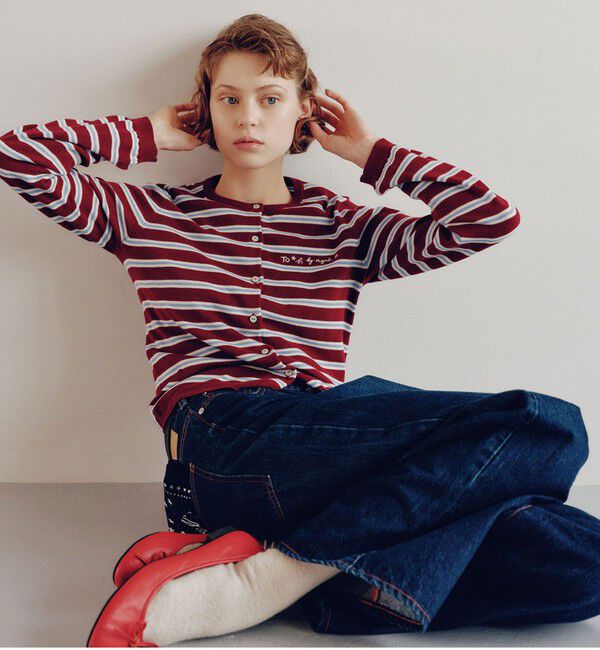 UNITED ARROWS green label relaxing「＜To b. by agnes b.コラボ＞マルチボーダー ニット カーディガン」|カーディガン|WINE