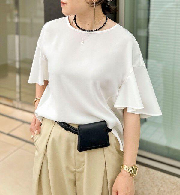 NOLLEY'S「【WEB限定】ウォッシャブルストレッチジョーゼットラッフル袖ブラウス」|シャツ・ブラウス|オフホワイト