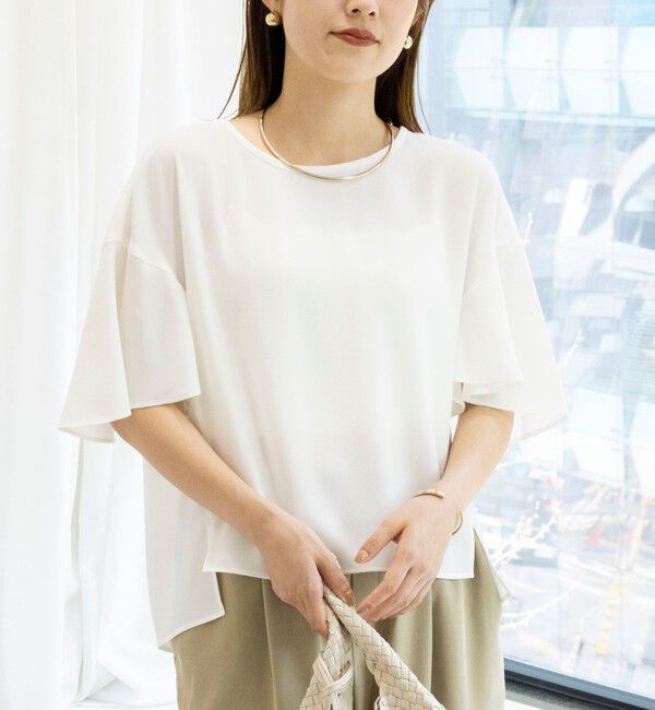 NOLLEY'S「【WEB限定】ウォッシャブルストレッチジョーゼットラッフル袖ブラウス」|シャツ・ブラウス|