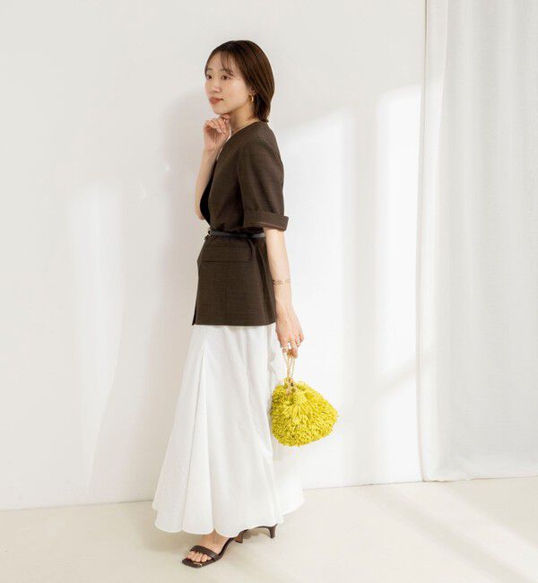 NOLLEY'S「ウォッシャブルトリアセ混ノーカラー半袖ジャケット」|ノーカラージャケット|