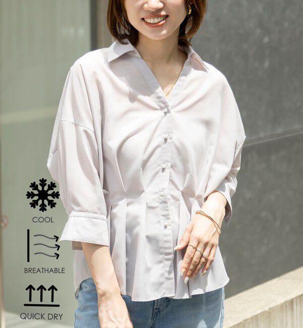 NOLLEY'S「《接触冷感》【BECシリーズ】ウォッシャブルシアースキッパータック半袖ブラウス」|シャツ・ブラウス|ベージュ