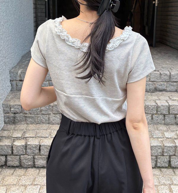  「フリルネックリブＴ」|Tシャツ・カットソー|