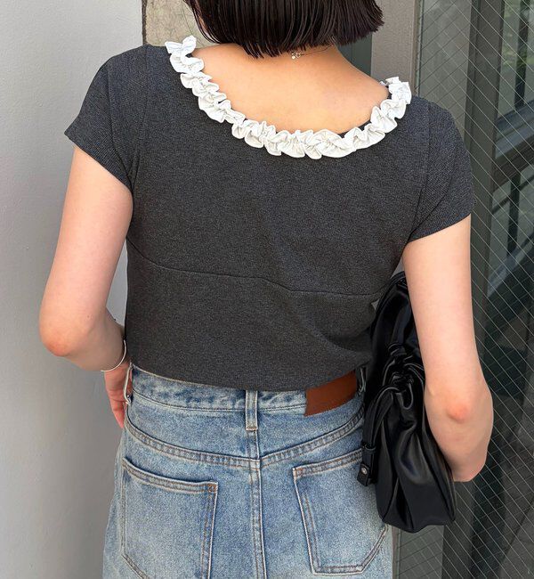  「フリルネックリブＴ」|Tシャツ・カットソー|