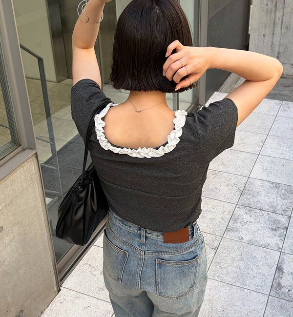  「フリルネックリブＴ」|Tシャツ・カットソー|