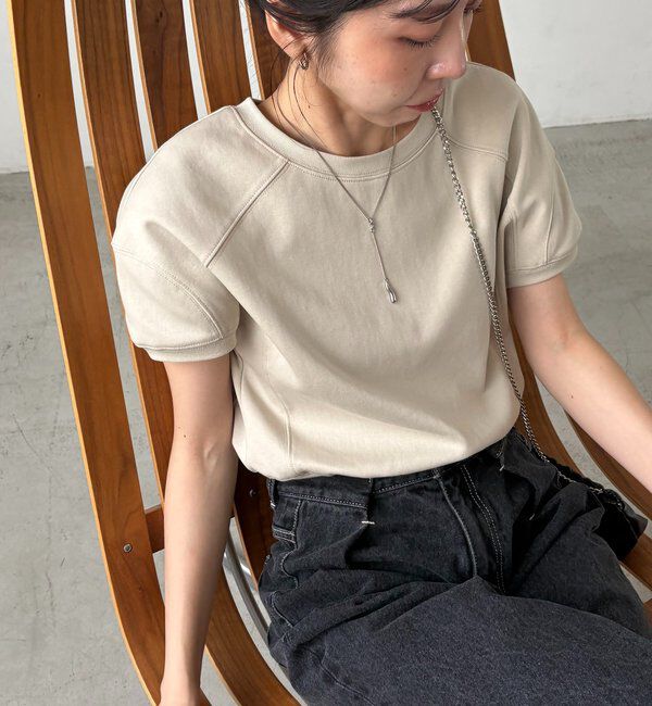  「ラウンド切替クロップT」|Tシャツ・カットソー|ベージュ