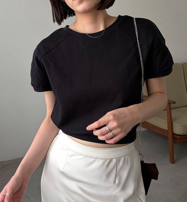  「ラウンド切替クロップT」|Tシャツ・カットソー|ブラック